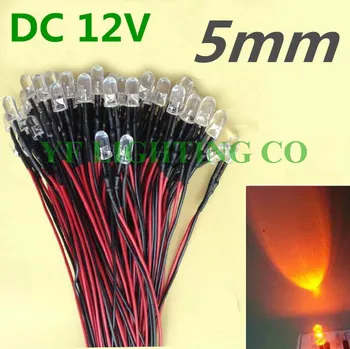 

Hot sale 100pcs Pre wired 5mm Bright Orange LEDs Bulb 20cm Prewired 12V LED Lamp