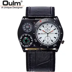 2018 новый Oulm Марка часы Для мужчин модные кожаные широкая полоса Повседневное кварцевые наручные часы компас термометр мужской русской