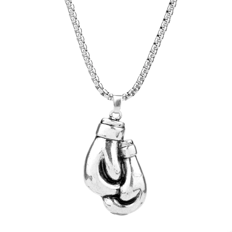 

MQCHUN Jewelry Men Necklace & Pendant Silver Long Chain Pair Boxing Glove Charm Fashion Sport Fitness Jewelry for Men Gift