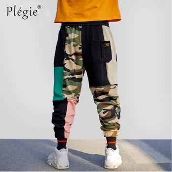 

Plegie Color Block Patchwork Camouflage Pant HipHop Streetwear Harajuku Jogger Sweatpant Cotton Thick Sweat Pant Track Trousers