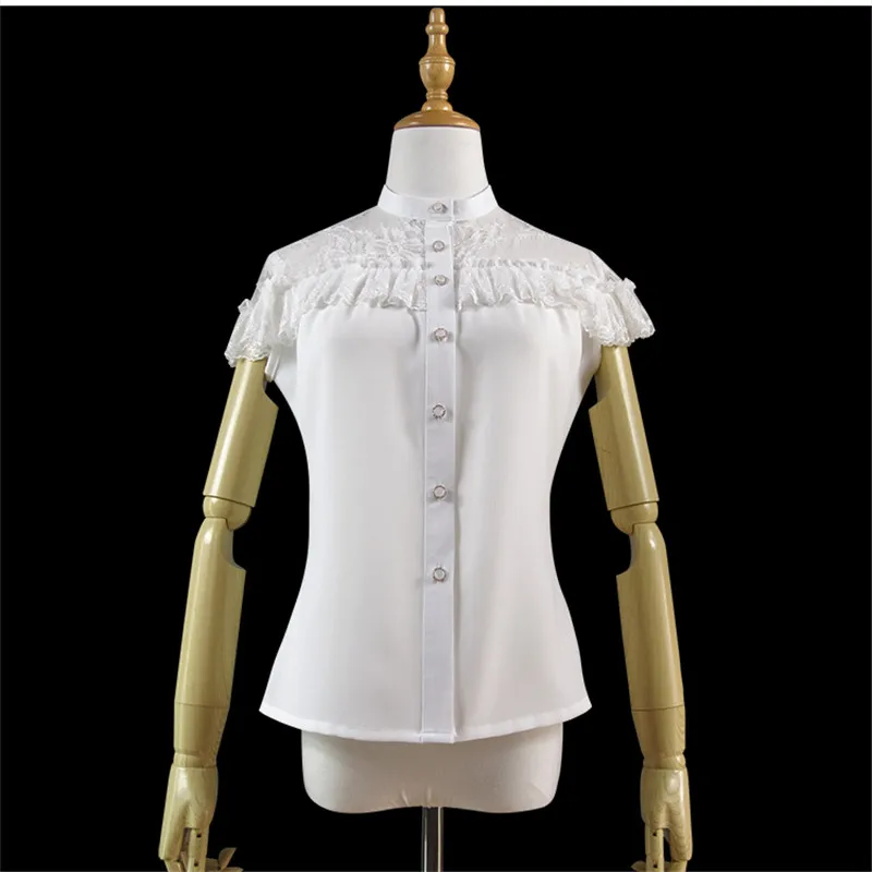 Белая рубашка Лолита с коротким рукавом ruffled Semi-sheer Insert Chiffon Топ Лолиты