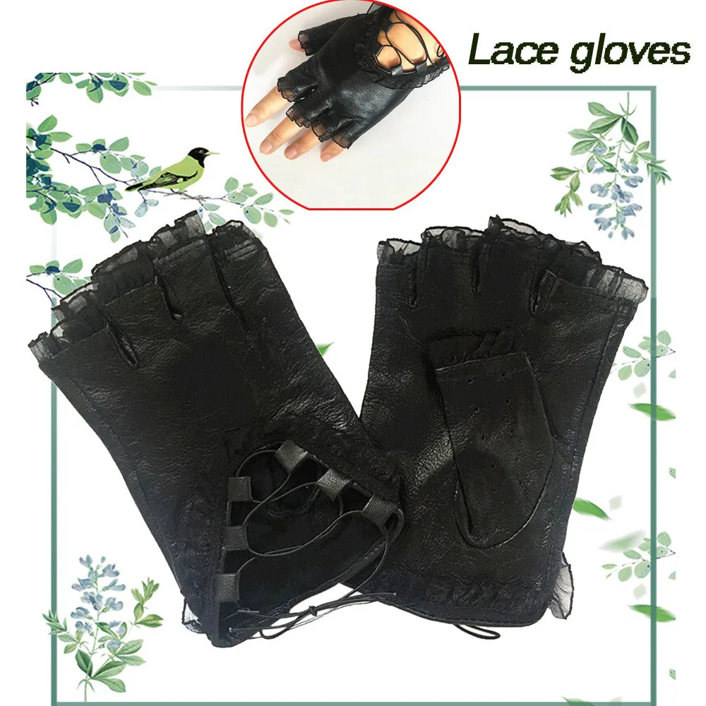 

YOUYEDIAN Antiskid Woman Lace Fingerless Performance Fashion Strap Gloves Lady lace finger show half finger gloves#7