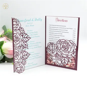

Burgundy wedding laser cut pocket fold invitations wholesale