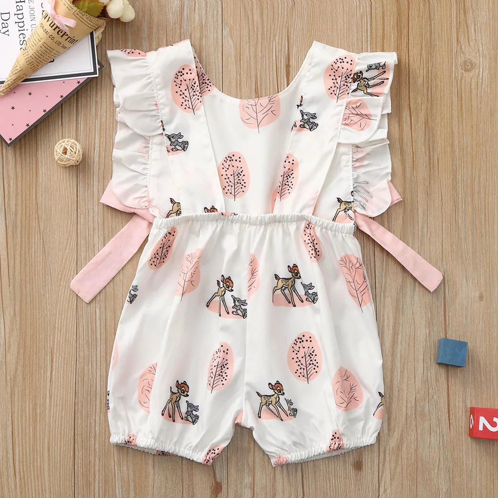 Fashion Baby Girl summer clothing cute Deer Flower cotton soft Romper Jumpsuit for newborn infant clothes children kid