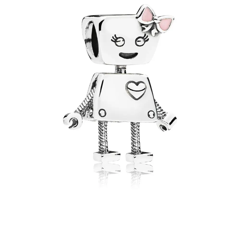 

KAKANY 100%925 sterling silver big heart personality robot suitable for popular Style Charm Bracelets Original DIY jewelry