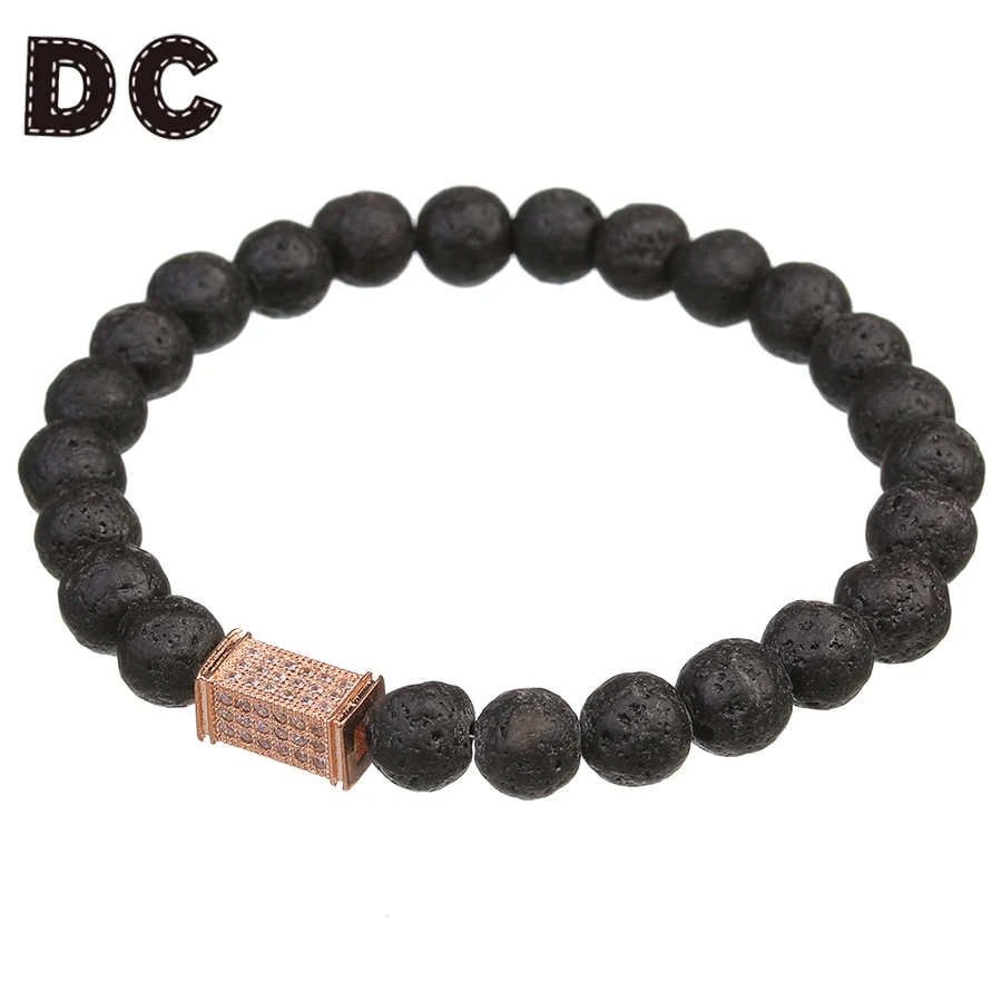 

DC 2018 New Arrival Lave Stone Hematite Beads Bracelet CZ Zircon Crystal Rhinestone Square Charms Bangles Women Men Jewelry