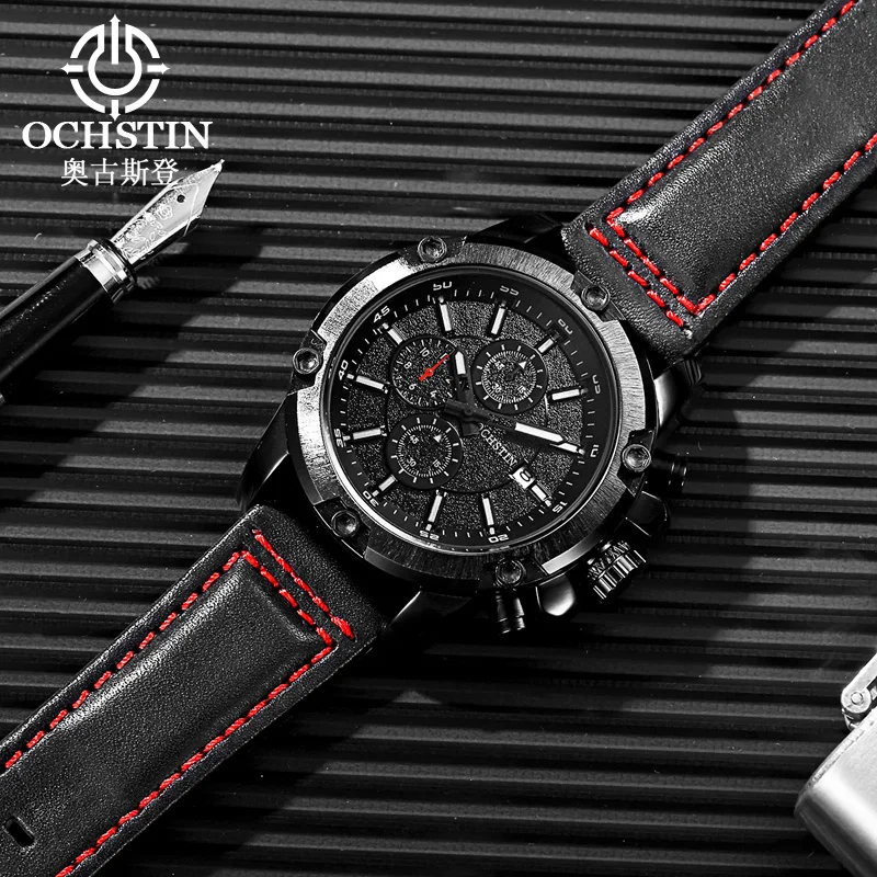 

Male Leather Watches Black Quartz Watch Fashion Sports Design For Men 30M Waterproof Auto Date Watch relogio masculino 2019