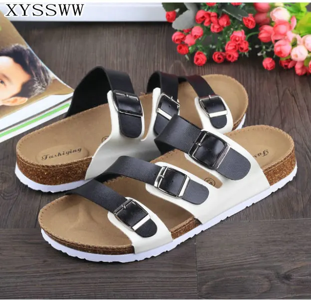 

2018 New Fashion men Shoes Cork Slippers men Slippers Sandals Summer Beach Shoes Lovers Flats Sandals Slides Plus Size 35-44