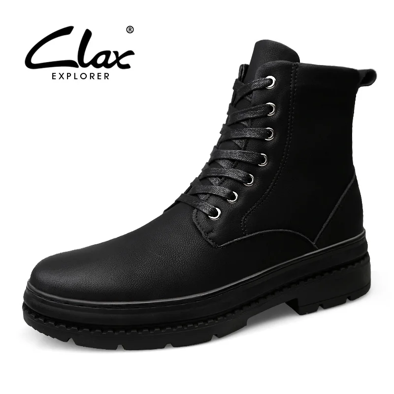 

CLAX Men Boots High Top Genuine Leather Men's Shoes Motorcycle Boots Autumn winter boot Plush Fur Warm chaussure homme plus size