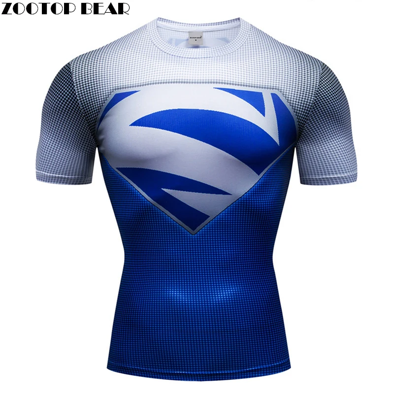 

Bule Supermen Spider-Man Batman Avengers Fitness T shirt Camouflage Gym Clothing MMA Training Shirt Sportswear Top Soccer Jersey