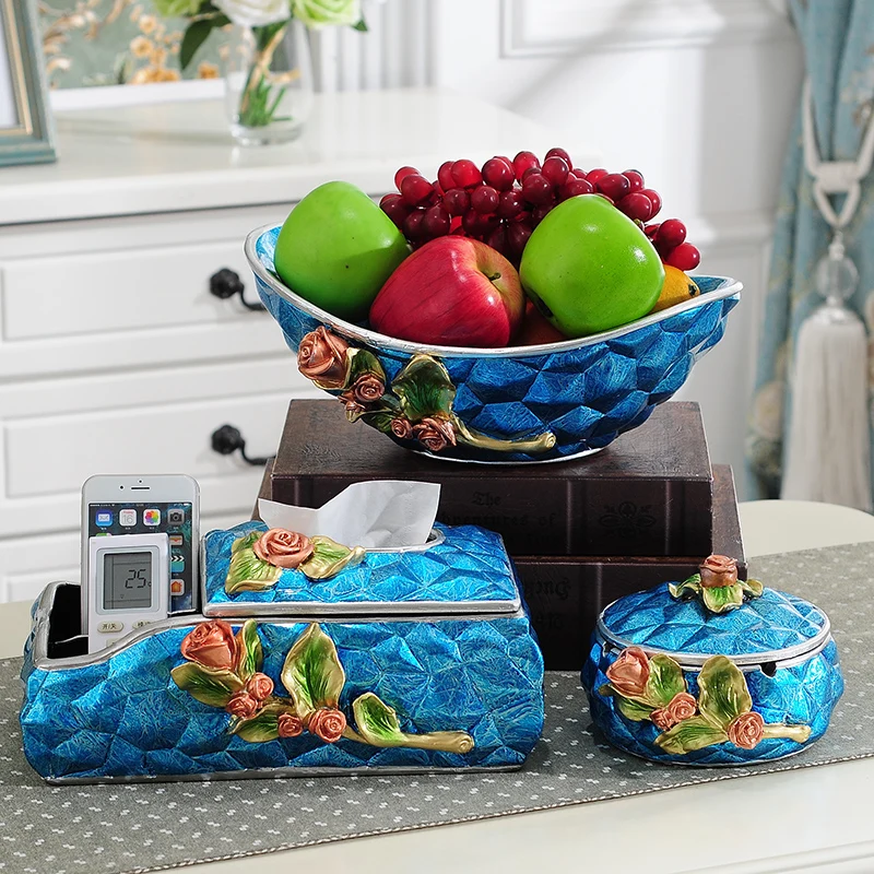 

New European-style living room water cube creative storage products household multi-purpose tissue box ashtray fruit plate set d