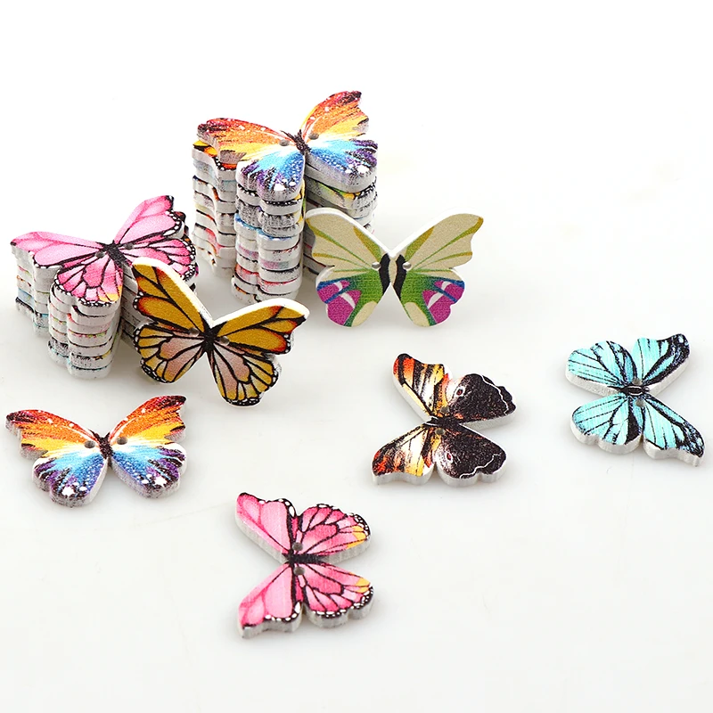 

50PCS 2 Holes Colorful Butterfly Wooden Buttons Fit Sewing and Scrapbooking 20*29mm Sewing Buttons For Craft DIY Mixed