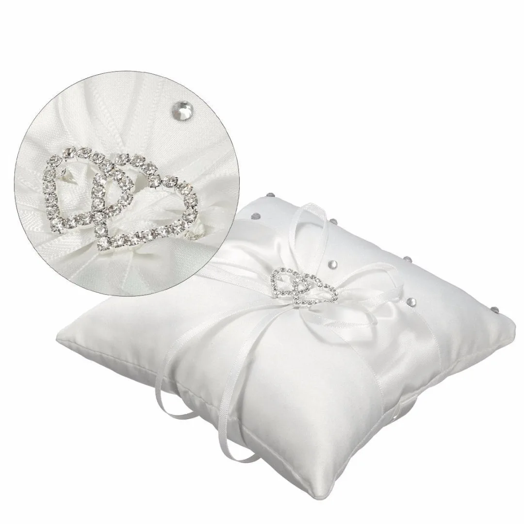 1pc 10/15/20 CM White Romantic Satin Heart Wedding Party Pocket Ring Bearer Pillow Cushion Gift