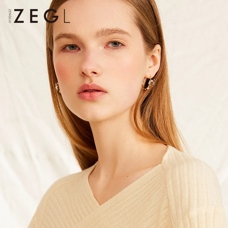 ZEGL Ретро французские серьги-гвоздики, цветочные серьги, круглые серьги, женские серьги