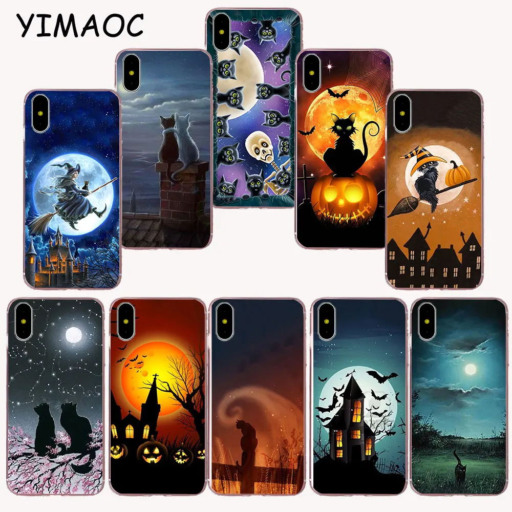 

YIMAOC 107z Cool Halloween Cat Soft TPU Silicone Case for iPhone X r s Xr Xs Max 8 7 6S 6 Plus 5 5s SE