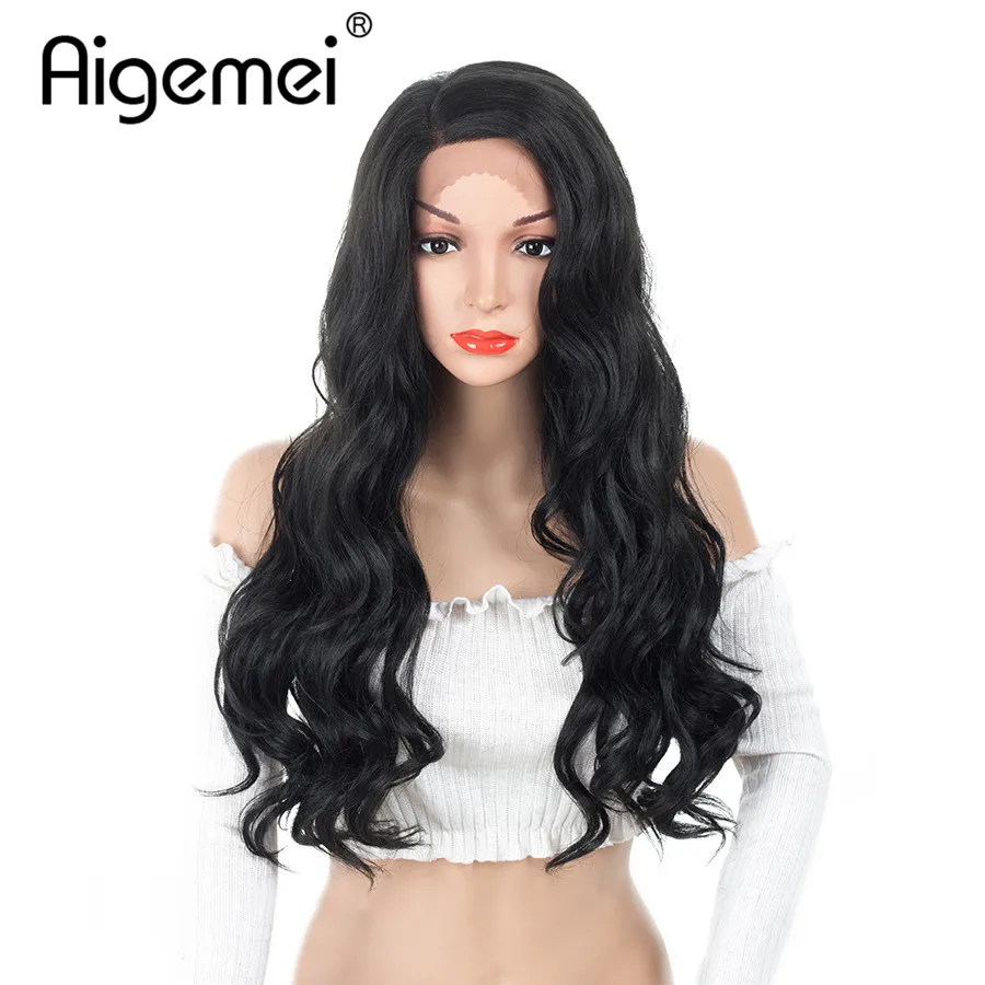 Aigemei 24 ''волос Синтетический Синтетические волосы на кружеве парики вьющиеся волосы парики 1B/2 #/4 #/otbug Цвета 100% Kanekalon парики для Для женщин
