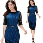 Cheap Lace Dress Women 2017 Summer Dresses New Arrival Half Sleeve Striped Print Lady Elegant Pencil Dresses Midi Plus Size Vestidos