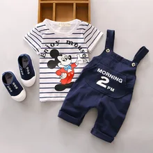 2016 Summer Baby Boy Suit Set Short Sleeve Striped Cotton Mouse Two-Piece T-shirt Pants Boys Clothes For Children Kids Clothing