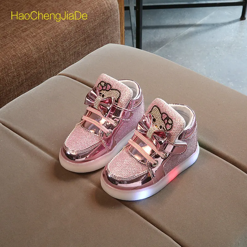 

Children Glowing Sneakers Fashion New Spring Autumn Kids Shoes Chaussure Enfant Hello Kitty Girls Shoes With LED Light 21-30