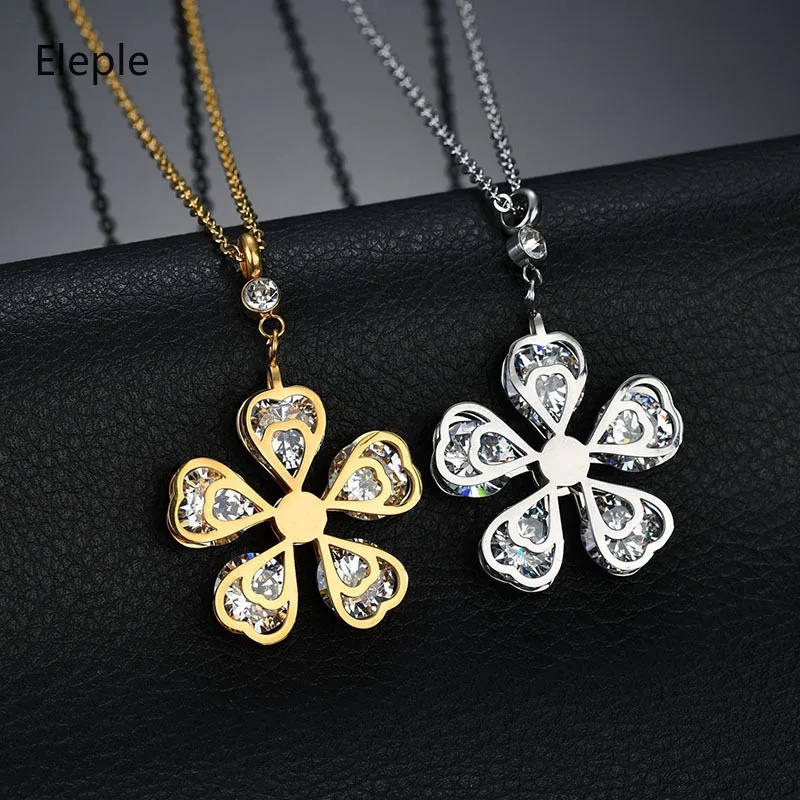 

Eleple Elegant Stainless Steel White Zircon Flower Necklace Earring Sets for Women Party Exquisite Jewelry Set Factory S089