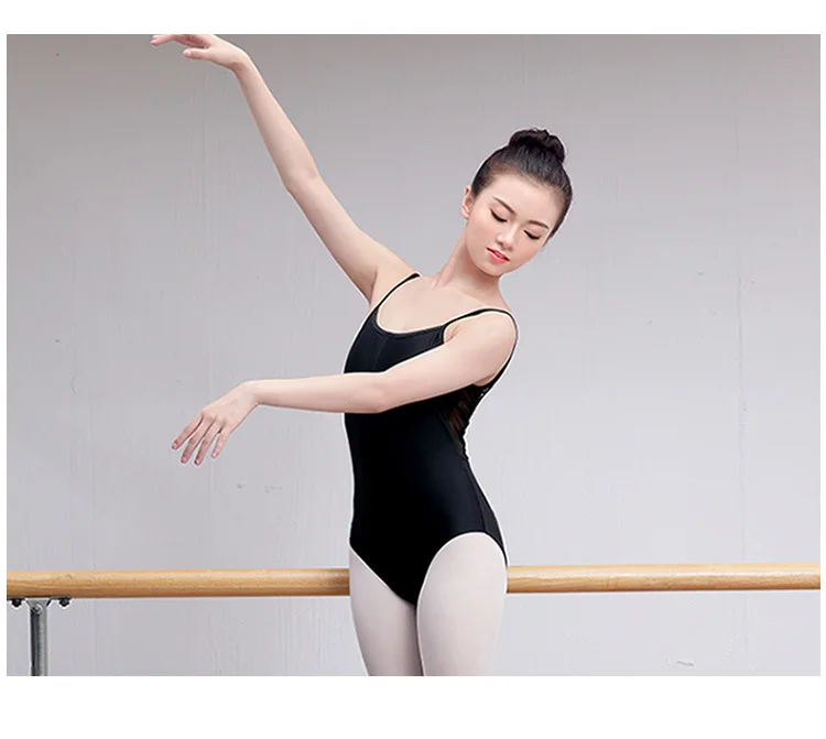 Для взрослых девочек балетные трико хлопок гимнастическое трико пикантные без рукавов, с открытой спиной слинг балетки Танцы практичный боди Черный