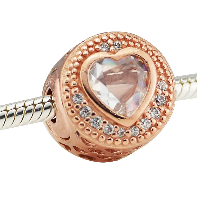 Cuentas de plata esterlina 100% para pulseras Essence, abalorios de oro rosa Circonia cúbica transparente, envío gratis, 925|charm charm |charms for pandora braceletcharm bracelet charms AliExpress