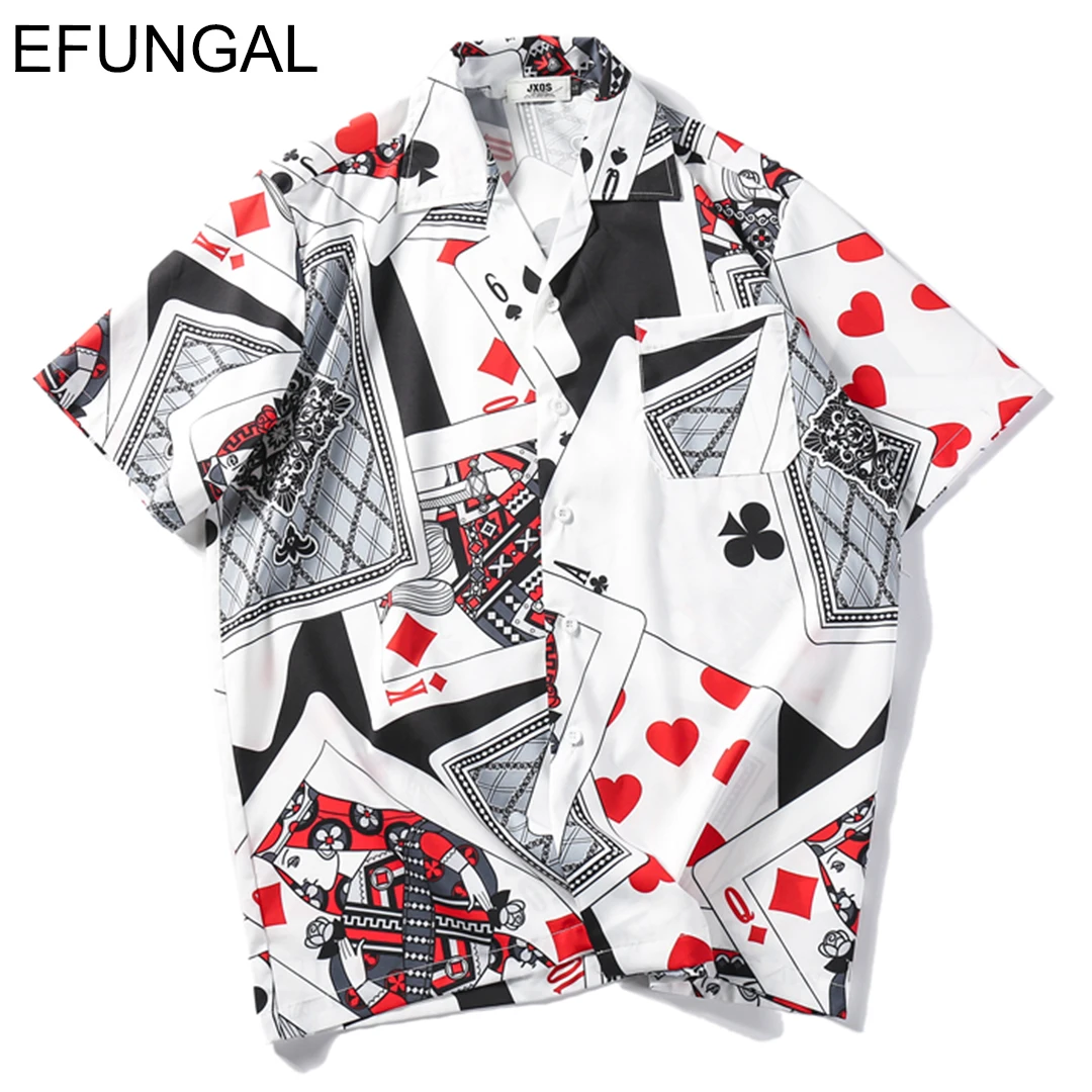 

EFUNGAL Porker King 3d Printed Retro Streetwear Shirts Men 2019 Summer Tops Tees Turn-down Fashion Shirt Man Casual Short Sleeve