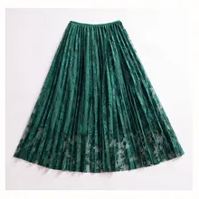 Кружевная юбка для женщин, новинка, весна-лето, плиссированная юбка средней длины с высокой талией и кружевной вышивкой, верхняя одежда для девушек