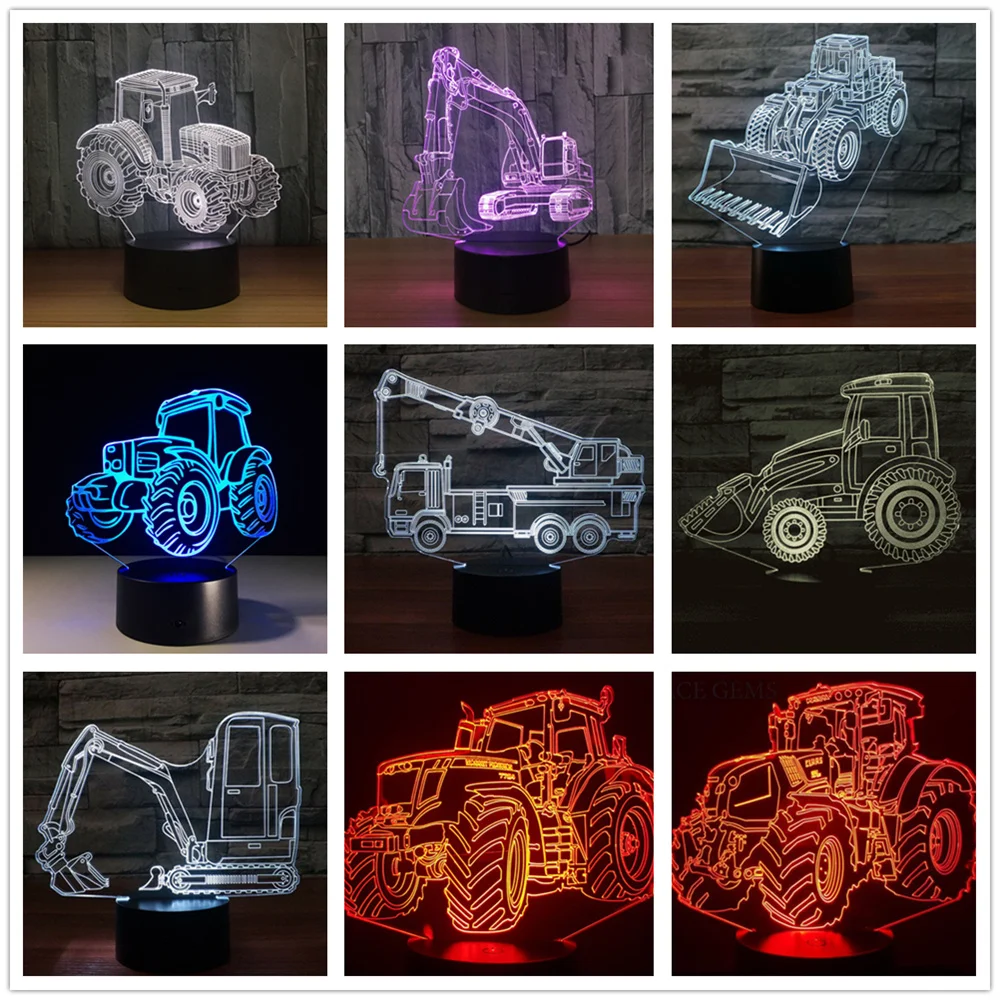 

Aris Excavating Machinery Vehicle Bulldozer Tractor 3D 7 Color Lamp Visual Led Night Light For Kids Touch Usb Table Lamp