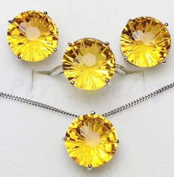 

Citrine set Free shipping Real and natural citrine 925 sterling silver 1pc ring,1pair stud earring,1pc pendant #X18051622