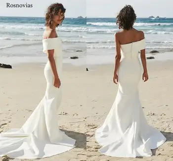 

Arabic Off Shoulder Mermaid Wedding Dresses 2019 Strapless Sweep Train Modest Beach Garden Bridal Gowns Vestido De Novia Cheap