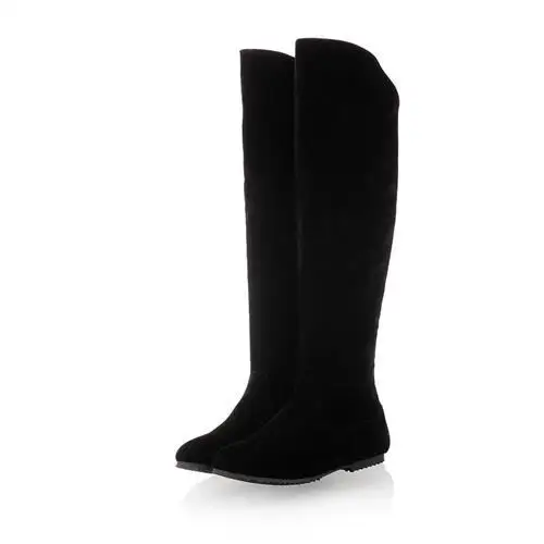 MORAZORA/Большие размеры 34-45; сапоги до колена на Плоском Каблуке; модные пикантные зимние сапоги из нубука; зимняя обувь - Цвет: Черный