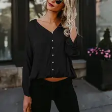 Женские модные повседневные рубашки с v-образным вырезом, рукава, пуговицы для рубашек