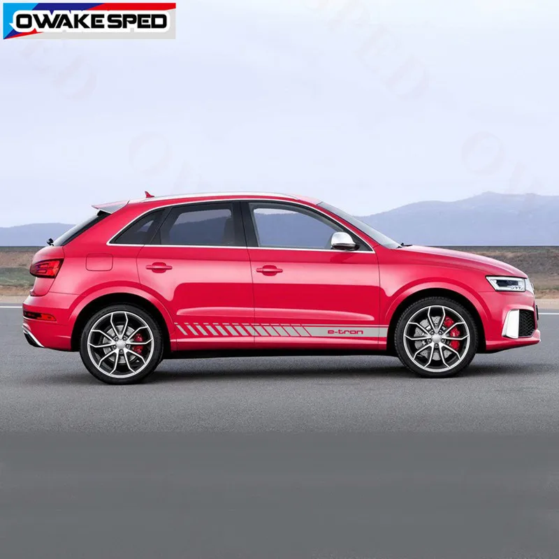 Авто E-tron полоски для Audi A1 A3 A4 A5 A6 Q3 Q5 Q7 RS двери автомобиля сбоку юбка наклейки гоночный автомобиль авто тела индивидуальные Переводные картинки