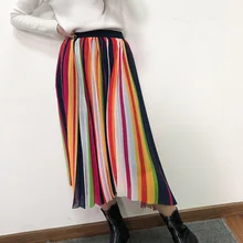 Модные женские радужные плиссированные юбки, весна-лето, элегантные полосатые юбки G081