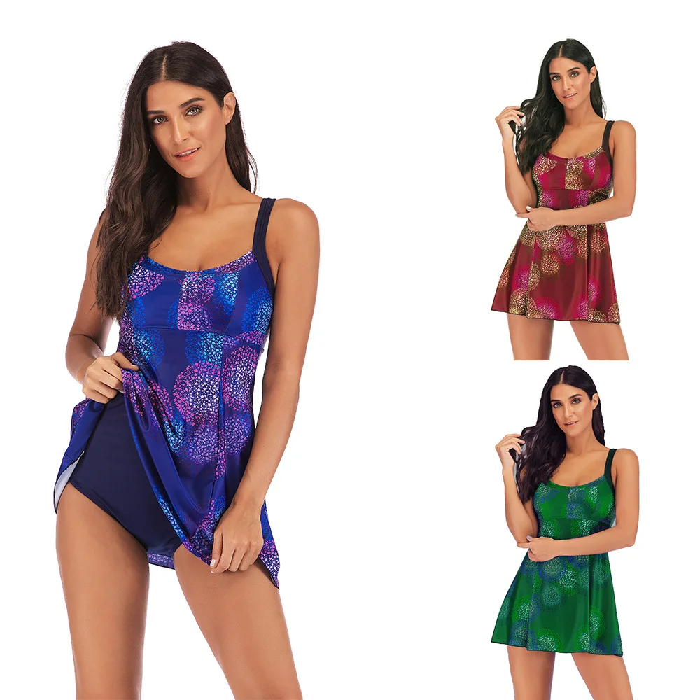 

2019 Women Plus Size Tankini Set Large Size Swimwear Two Piece Print Halter Vintage Swimsuit Swimming Dress Bathing Suit S-5XL