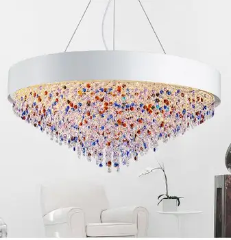 

Nordic Crystal Pendant Modern Simple Round Restaurant Lamp Color Crystal LED Pendant Light E14 Base Modern Lighting Fixture