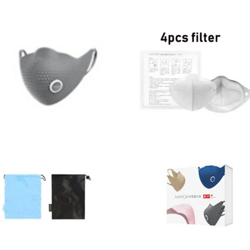 4 шт. фильтр с маской Xiaomi AirPOP Air Wear PM0.3/PM2.5 анти-Дымчатая маска для лица регулируемые Уши висячие мягкие маски для лица 4 цвета h30 - Цвет: Grey