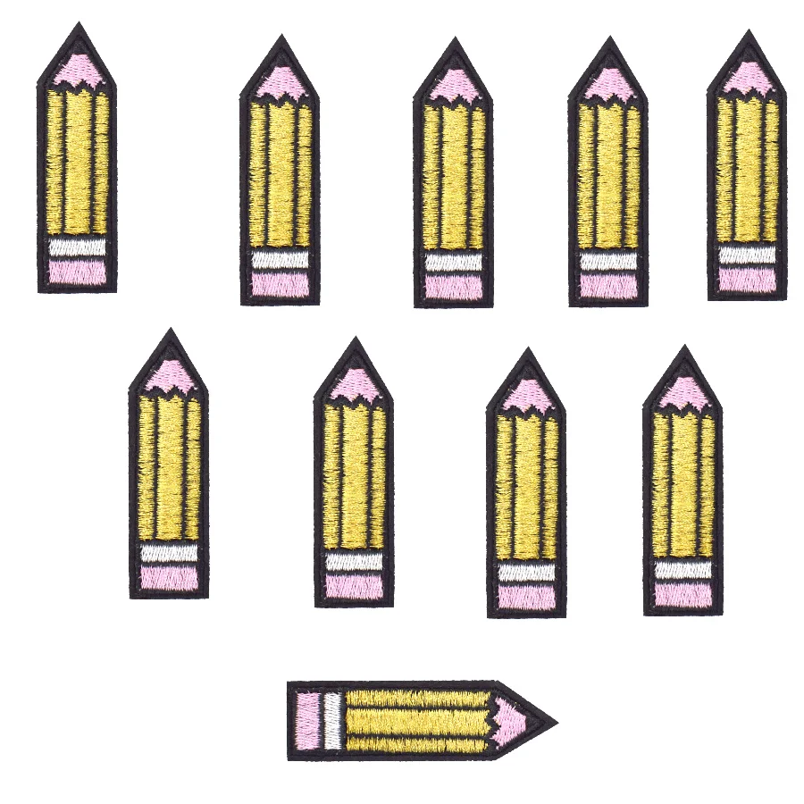 

10PCS Golden Pencil Patch Stripe Embroidered Badges Clothing Patches Applique for Accessories Sewing Supplies for Garment Patch