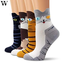 Новые мужские носки, 4 шт., женские, студенческие, животные, инопланетяне, детские, усы, ленивые, милый мультфильм, забавный кот, теплые дамские носки