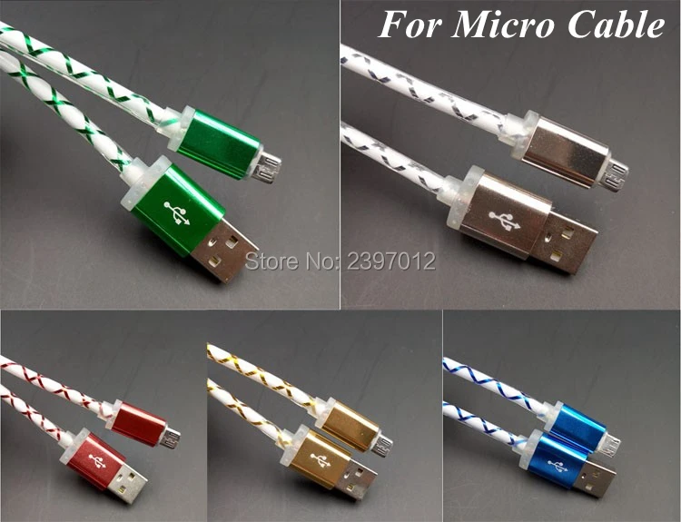 wholesale 100pcs Visible Glowing LED Light Micro V8 USB Data Charging Cable Andorid For LG Sony HTC Samsung Galaxy S4 S6 Note