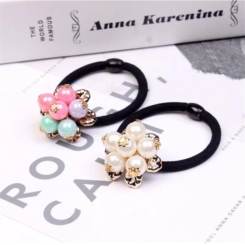 

1PC Colorful Pearls Crystal Women Elegant Elastic Hair Bands Ponytail Holder Tie Gum Girls Headband Hair Accessories Ornament