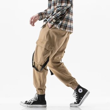

2020 Pockets Side Ribbon Baggy Men Harem Joggers Cargo Pants Streetwear Hip Hop Casual Black Track Pants Male Harajuku Trousers