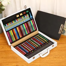 135 sztuk zestawy artystyczne dla dzieci pędzle malarskie zestaw do rysowania akwarela kolorowy ołówek z skórzana walizka tanie i dobre opinie 4458