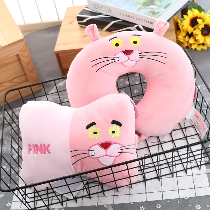 

Candice guo! super cute plush toy pink panther bone neck cushion U shape pillow cushion creative birthday Christmas gift 1pc