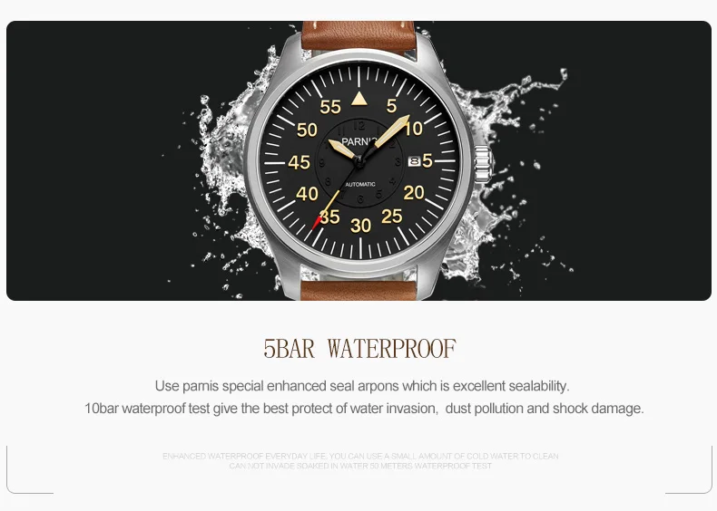 Новые 44 мм часы Parnis Мужские автоматические механические наручные часы чехол из нержавеющей стали с черным циферблатом светящиеся цифры военные мужские часы