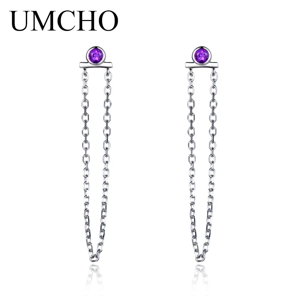 

UMCHO Natural Amethyst 925 Sterling Silver Drop Earrings Gemstone Wedding Jewelry Dangle Earrings For Women New Year Gift