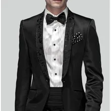 Красивые Черные смокинги друзей жениха на одной пуговице мужские свадебные костюмы для выпускного вечера Жених(пиджак+ брюки+ пояс+ галстук-бабочка) K: 1043