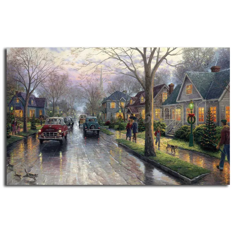 

Thomas Kinkade Hometown Christmas Prints Canvas Painting Print Office Living Room Home Decor Modern Wall Art Oil Painting Poster