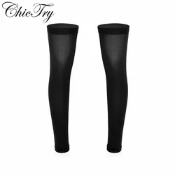 Sexy Male Mens Thigh High Full Leg Sleeve Footless Knee Brace Thigh and Calf Support Socks Stretchy Stockings for Cosplay Socks